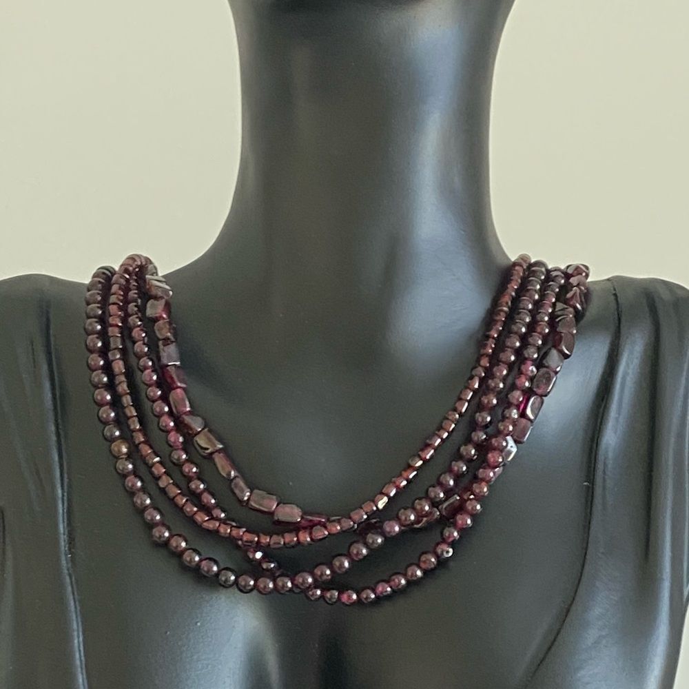 Multi-Strand Natural Rhodolite Garnet Beaded Necklace 16”